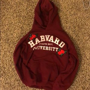 FOREVER 21 GIRLS HARVARD HOODIE W ROSE PATCHES